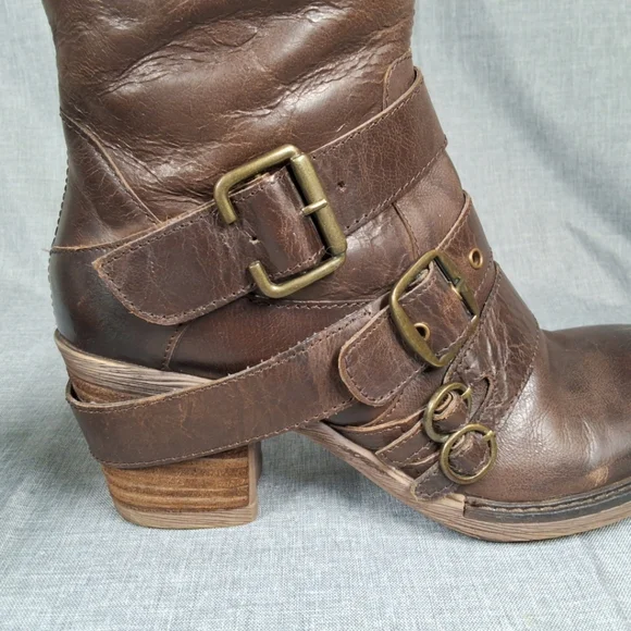 Matisse Renegade Brown Leather Riding Boots Women's 7M Buckles Distressed - Picture 7 of 11